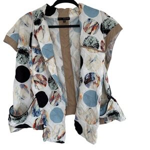 Kozan Abstract Polka Dot Crinkle Vest Women Small Open Front Artsy Lagenlook